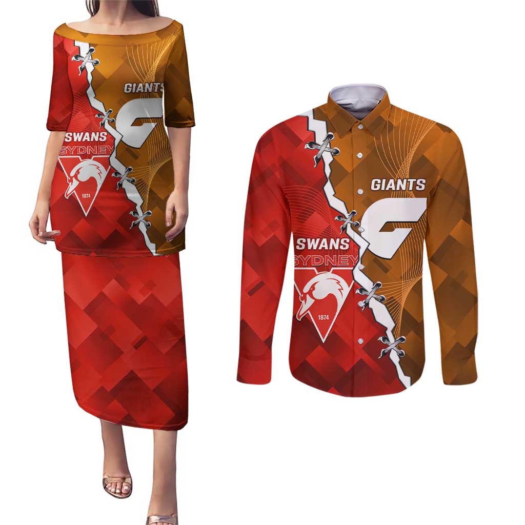 Personalised Giants And Swans Football Couples Matching Puletasi and Long Sleeve Button Shirt Dynamic Style