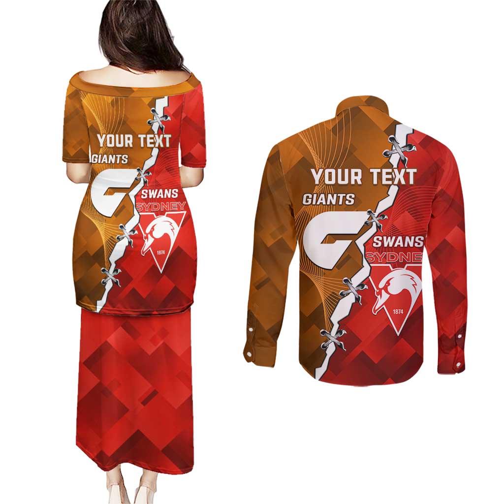 Personalised Giants And Swans Football Couples Matching Puletasi and Long Sleeve Button Shirt Dynamic Style