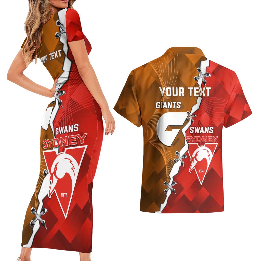 Personalised Giants And Swans Football Couples Matching Short Sleeve Bodycon Dress and Hawaiian Shirt Dynamic Style