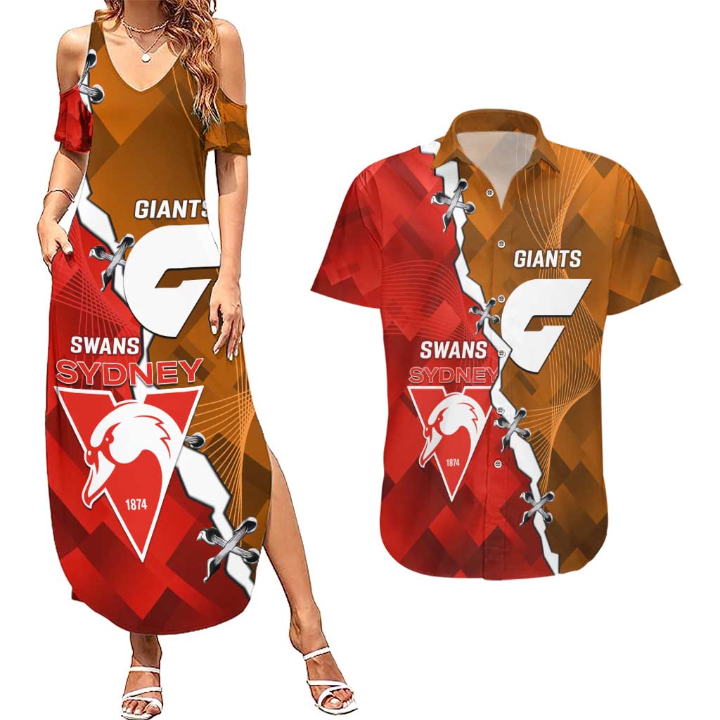 Personalised Giants And Swans Football Couples Matching Summer Maxi Dress and Hawaiian Shirt Dynamic Style