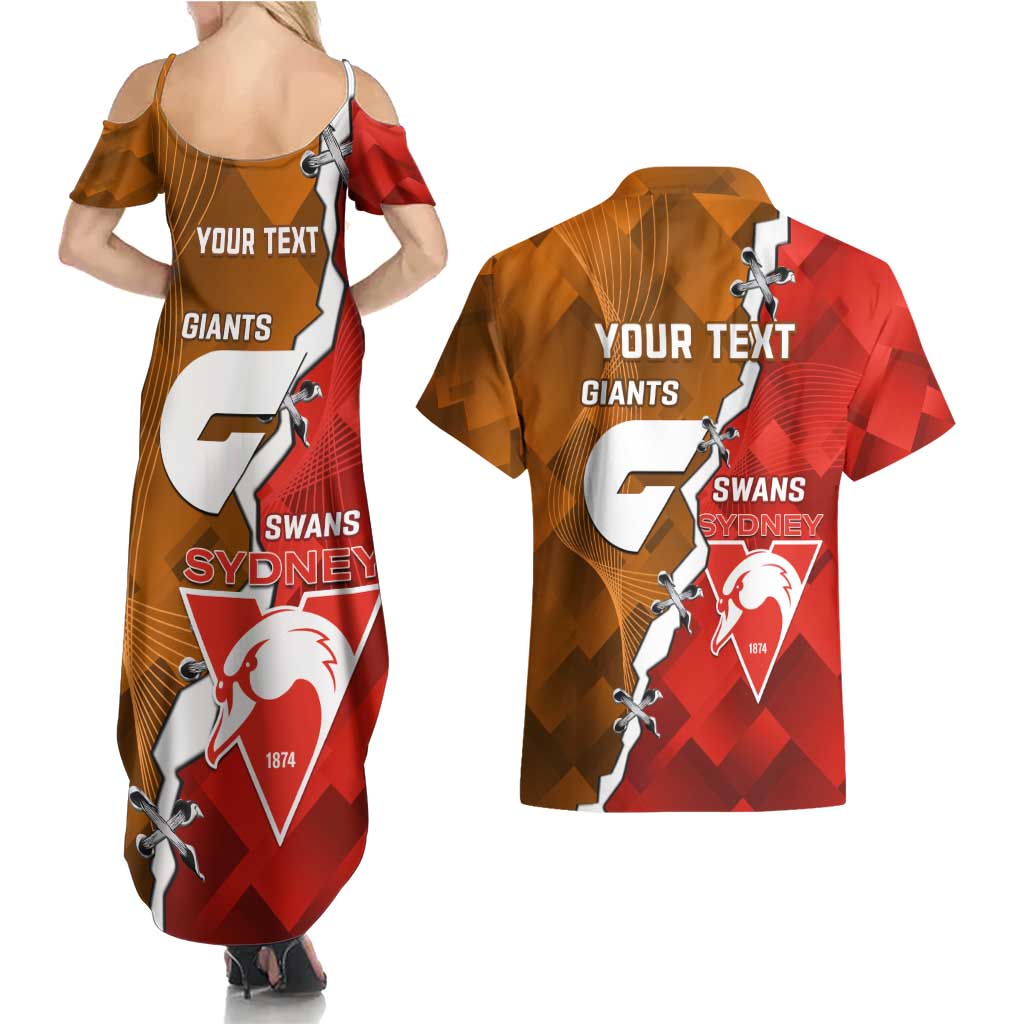 Personalised Giants And Swans Football Couples Matching Summer Maxi Dress and Hawaiian Shirt Dynamic Style