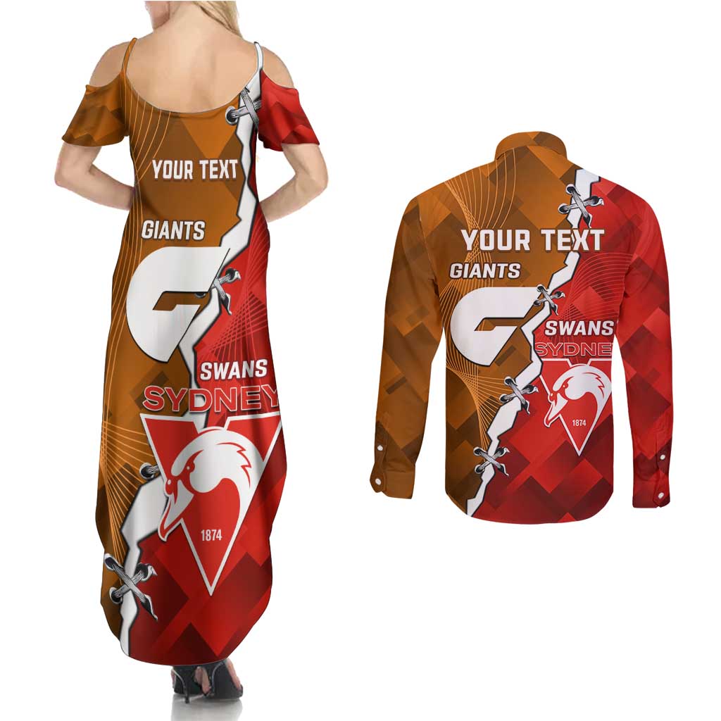 Personalised Giants And Swans Football Couples Matching Summer Maxi Dress and Long Sleeve Button Shirt Dynamic Style