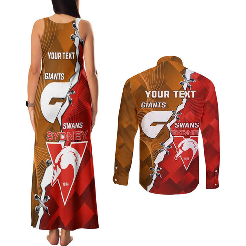 Personalised Giants And Swans Football Couples Matching Tank Maxi Dress and Long Sleeve Button Shirt Dynamic Style