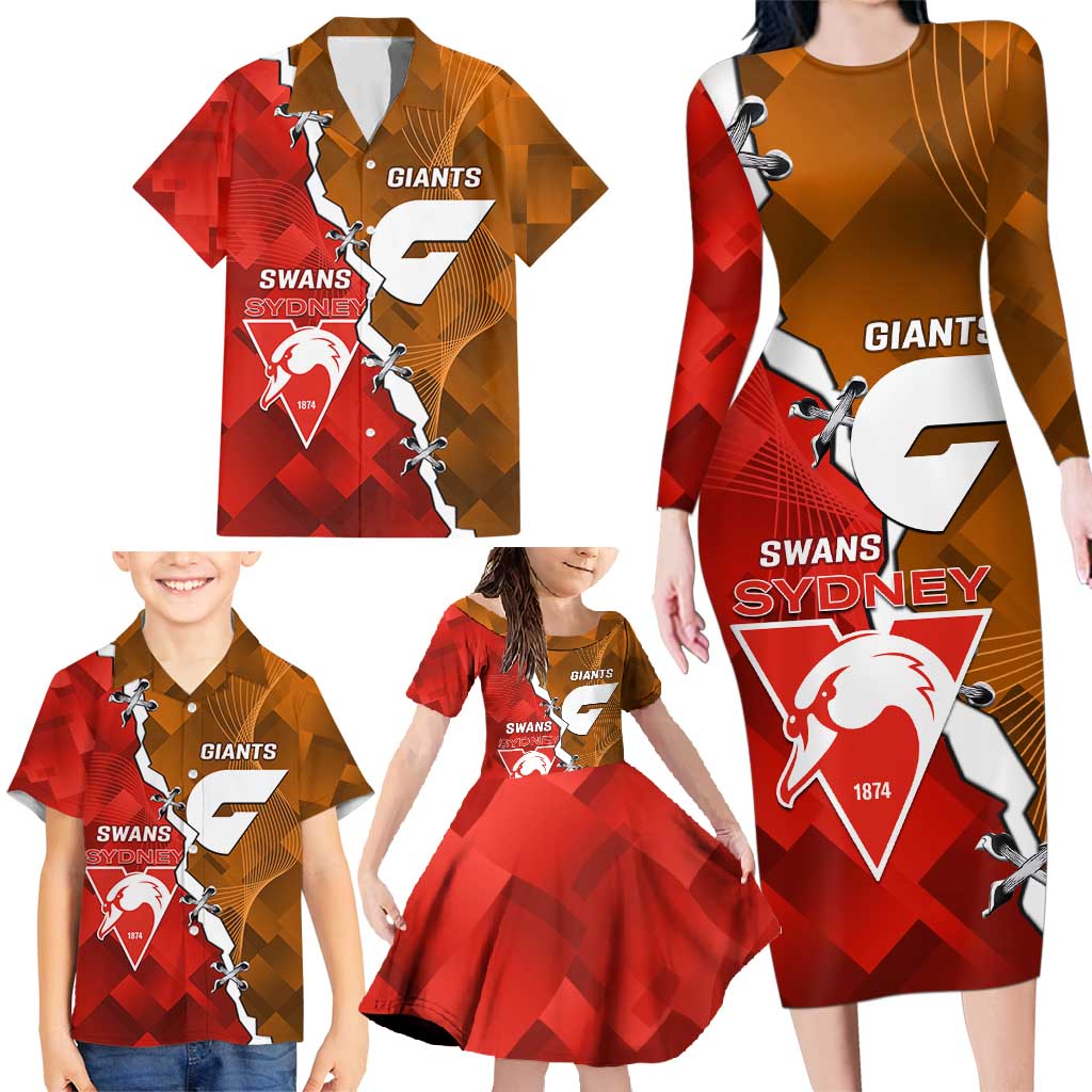 Personalised Giants And Swans Football Family Matching Long Sleeve Bodycon Dress and Hawaiian Shirt Dynamic Style