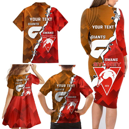 Personalised Giants And Swans Football Family Matching Long Sleeve Bodycon Dress and Hawaiian Shirt Dynamic Style