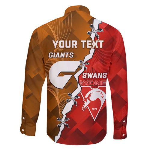 Personalised Giants And Swans Football Family Matching Long Sleeve Bodycon Dress and Hawaiian Shirt Dynamic Style