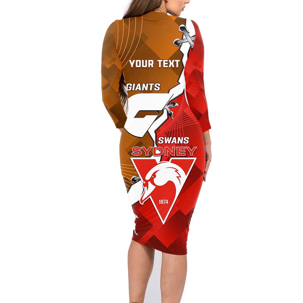 Personalised Giants And Swans Football Family Matching Long Sleeve Bodycon Dress and Hawaiian Shirt Dynamic Style