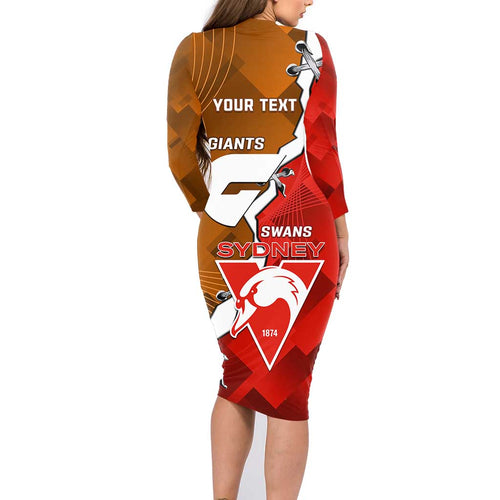 Personalised Giants And Swans Football Family Matching Long Sleeve Bodycon Dress and Hawaiian Shirt Dynamic Style