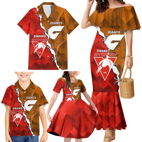 Personalised Giants And Swans Football Family Matching Mermaid Dress and Hawaiian Shirt Dynamic Style
