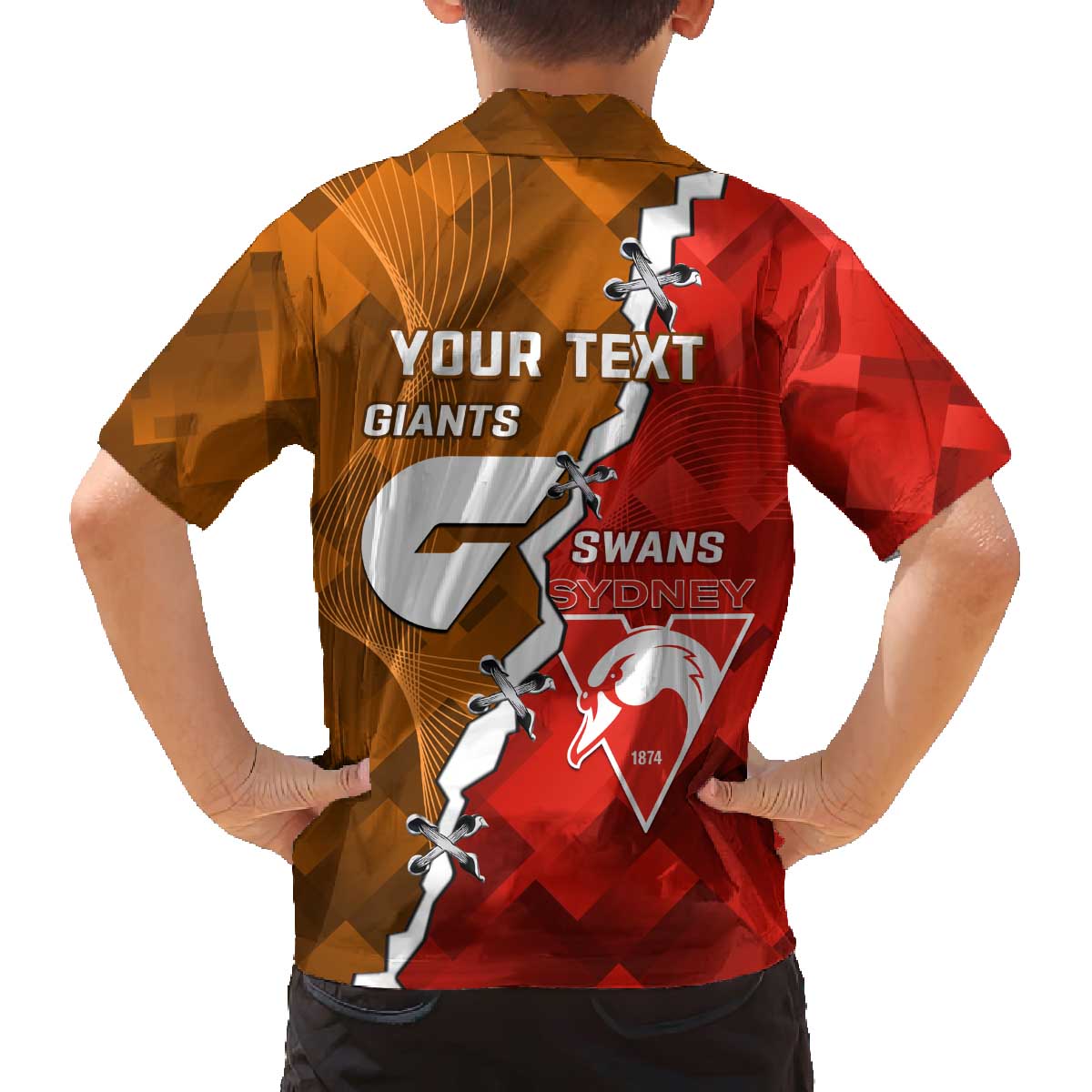Personalised Giants And Swans Football Family Matching Off The Shoulder Long Sleeve Dress and Hawaiian Shirt Dynamic Style