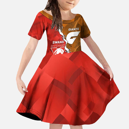 Personalised Giants And Swans Football Family Matching Off The Shoulder Long Sleeve Dress and Hawaiian Shirt Dynamic Style