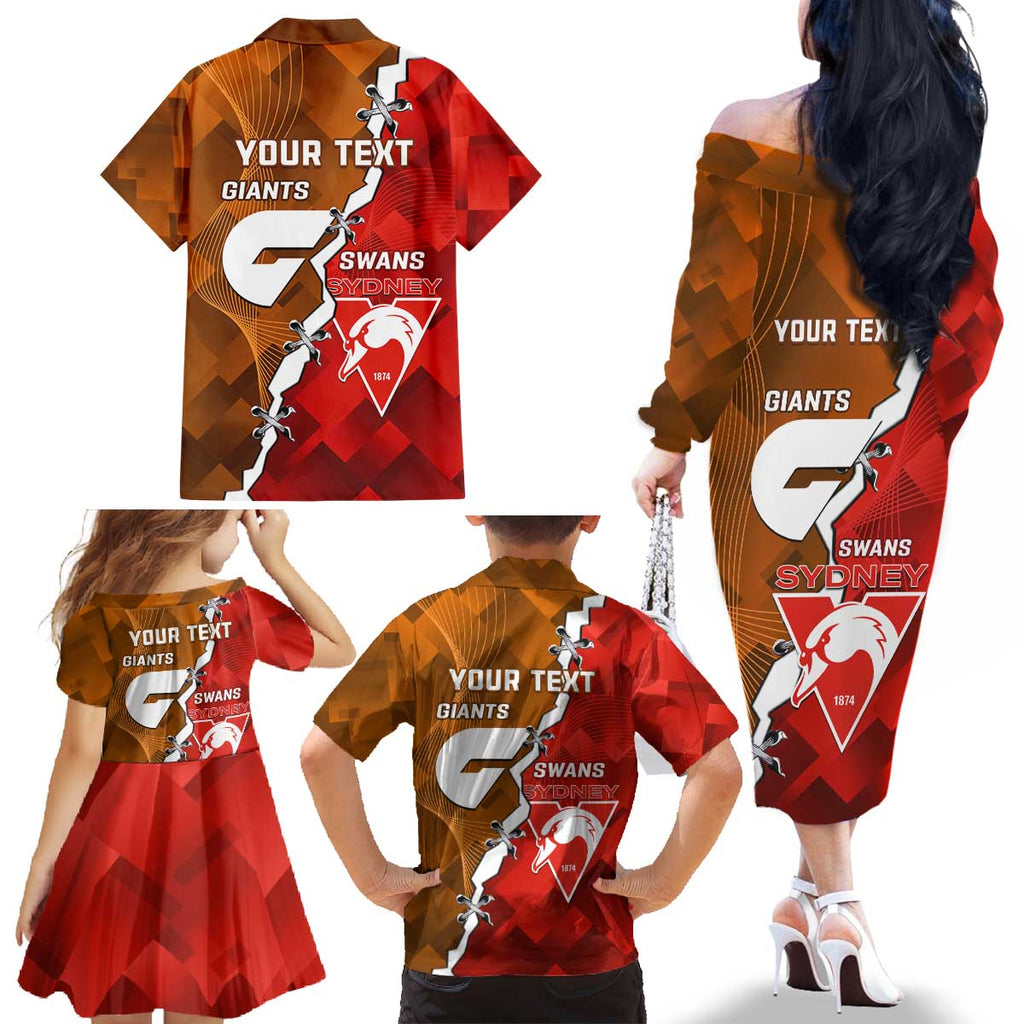 Personalised Giants And Swans Football Family Matching Off The Shoulder Long Sleeve Dress and Hawaiian Shirt Dynamic Style