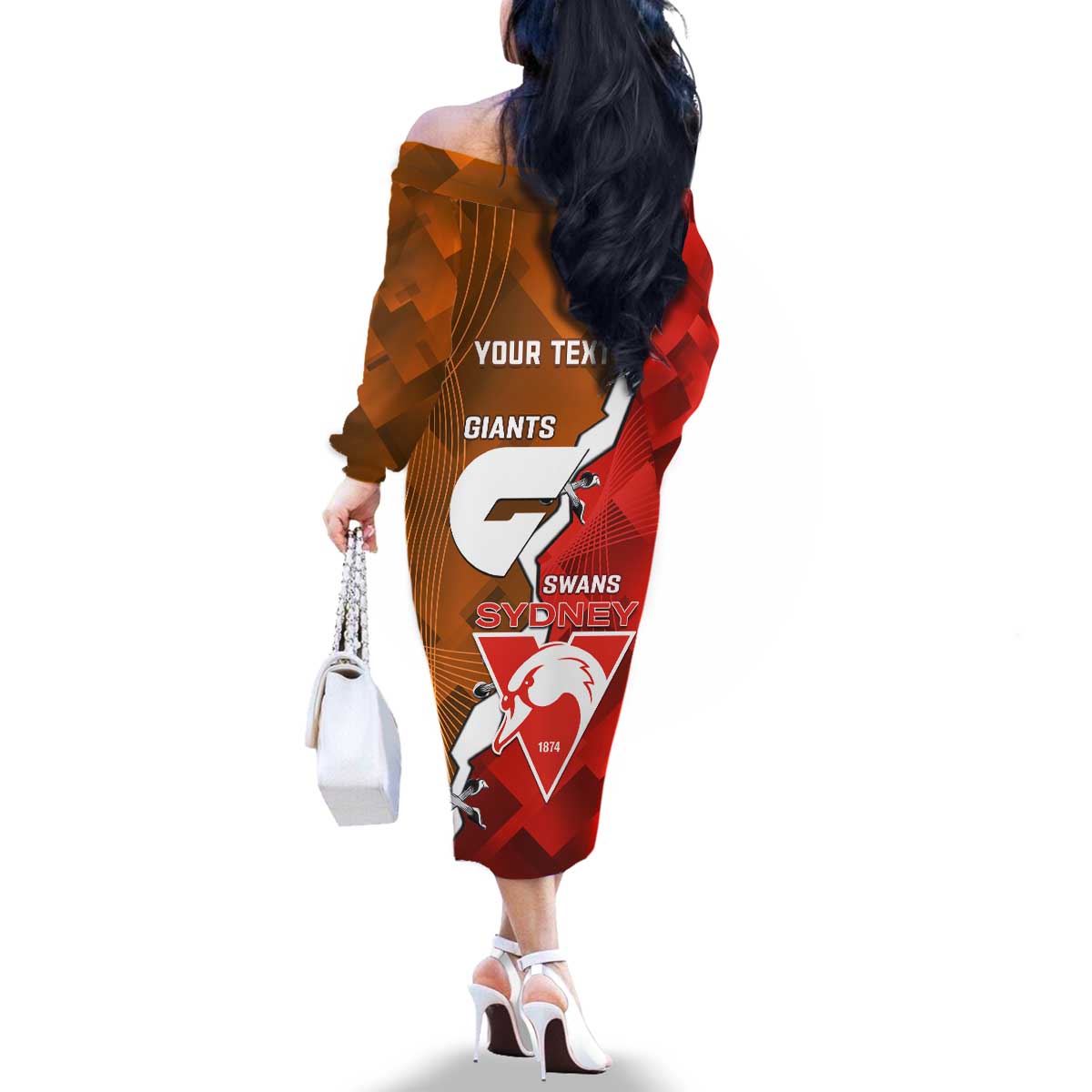 Personalised Giants And Swans Football Family Matching Off The Shoulder Long Sleeve Dress and Hawaiian Shirt Dynamic Style