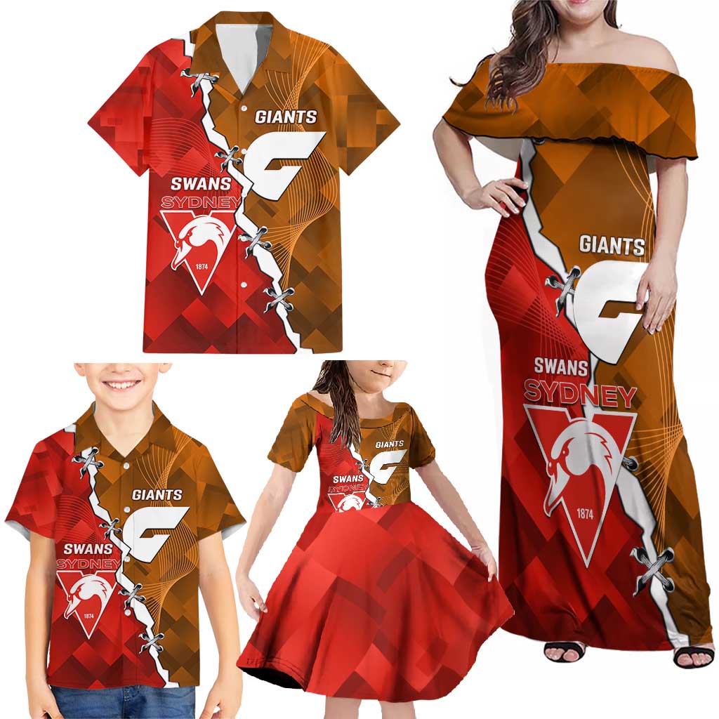 Personalised Giants And Swans Football Family Matching Off Shoulder Maxi Dress and Hawaiian Shirt Dynamic Style