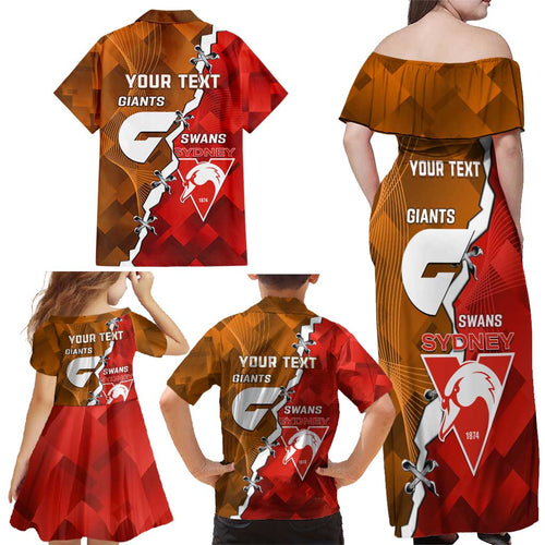 Personalised Giants And Swans Football Family Matching Off Shoulder Maxi Dress and Hawaiian Shirt Dynamic Style