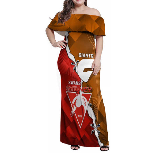 Personalised Giants And Swans Football Family Matching Off Shoulder Maxi Dress and Hawaiian Shirt Dynamic Style
