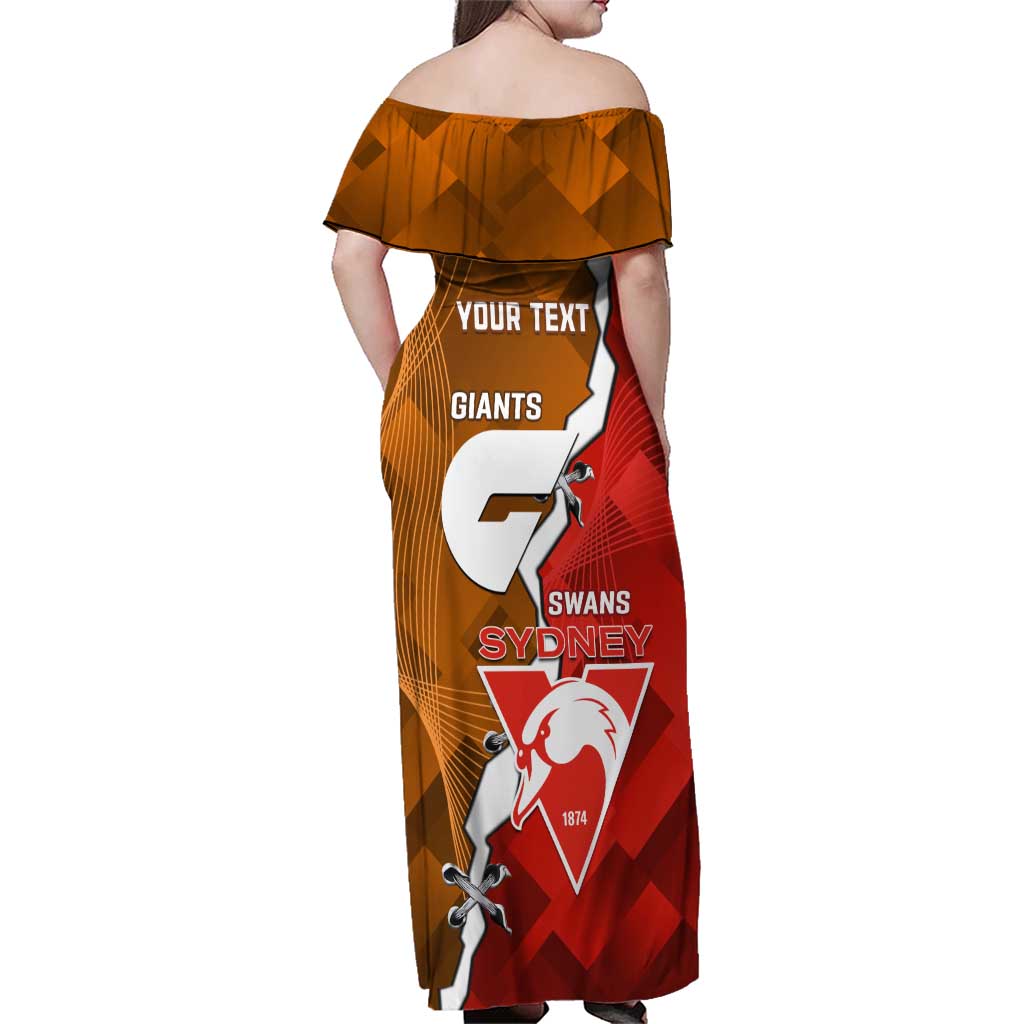 Personalised Giants And Swans Football Family Matching Off Shoulder Maxi Dress and Hawaiian Shirt Dynamic Style