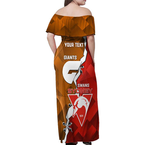 Personalised Giants And Swans Football Family Matching Off Shoulder Maxi Dress and Hawaiian Shirt Dynamic Style