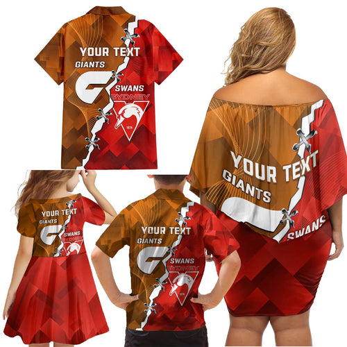 Personalised Giants And Swans Football Family Matching Off Shoulder Short Dress and Hawaiian Shirt Dynamic Style