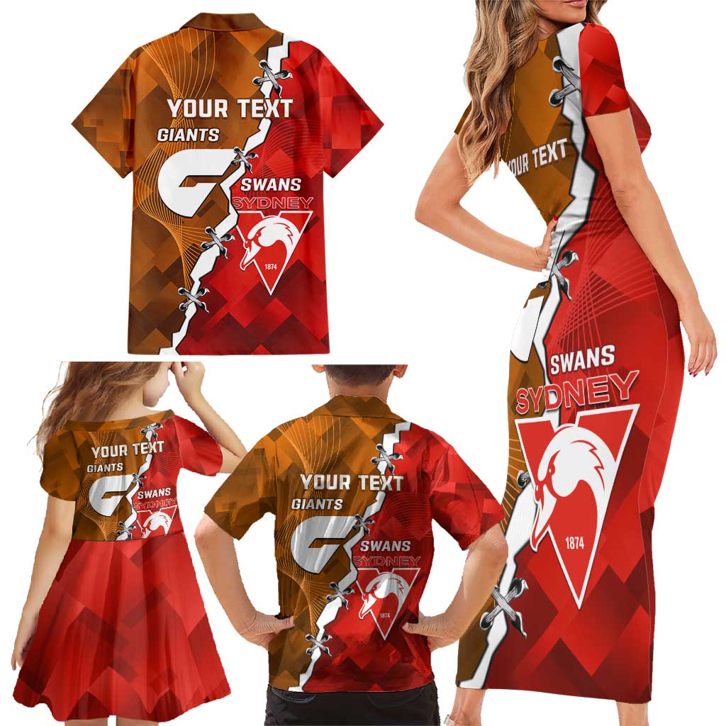 Personalised Giants And Swans Football Family Matching Short Sleeve Bodycon Dress and Hawaiian Shirt Dynamic Style