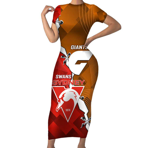 Personalised Giants And Swans Football Family Matching Short Sleeve Bodycon Dress and Hawaiian Shirt Dynamic Style