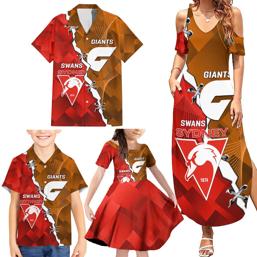 Personalised Giants And Swans Football Family Matching Summer Maxi Dress and Hawaiian Shirt Dynamic Style