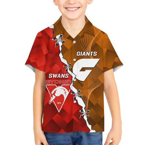 Personalised Giants And Swans Football Family Matching Summer Maxi Dress and Hawaiian Shirt Dynamic Style