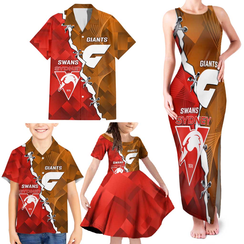 Personalised Giants And Swans Football Family Matching Tank Maxi Dress and Hawaiian Shirt Dynamic Style