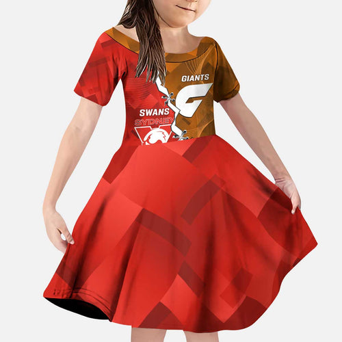 Personalised Giants And Swans Football Kid Short Sleeve Dress Dynamic Style