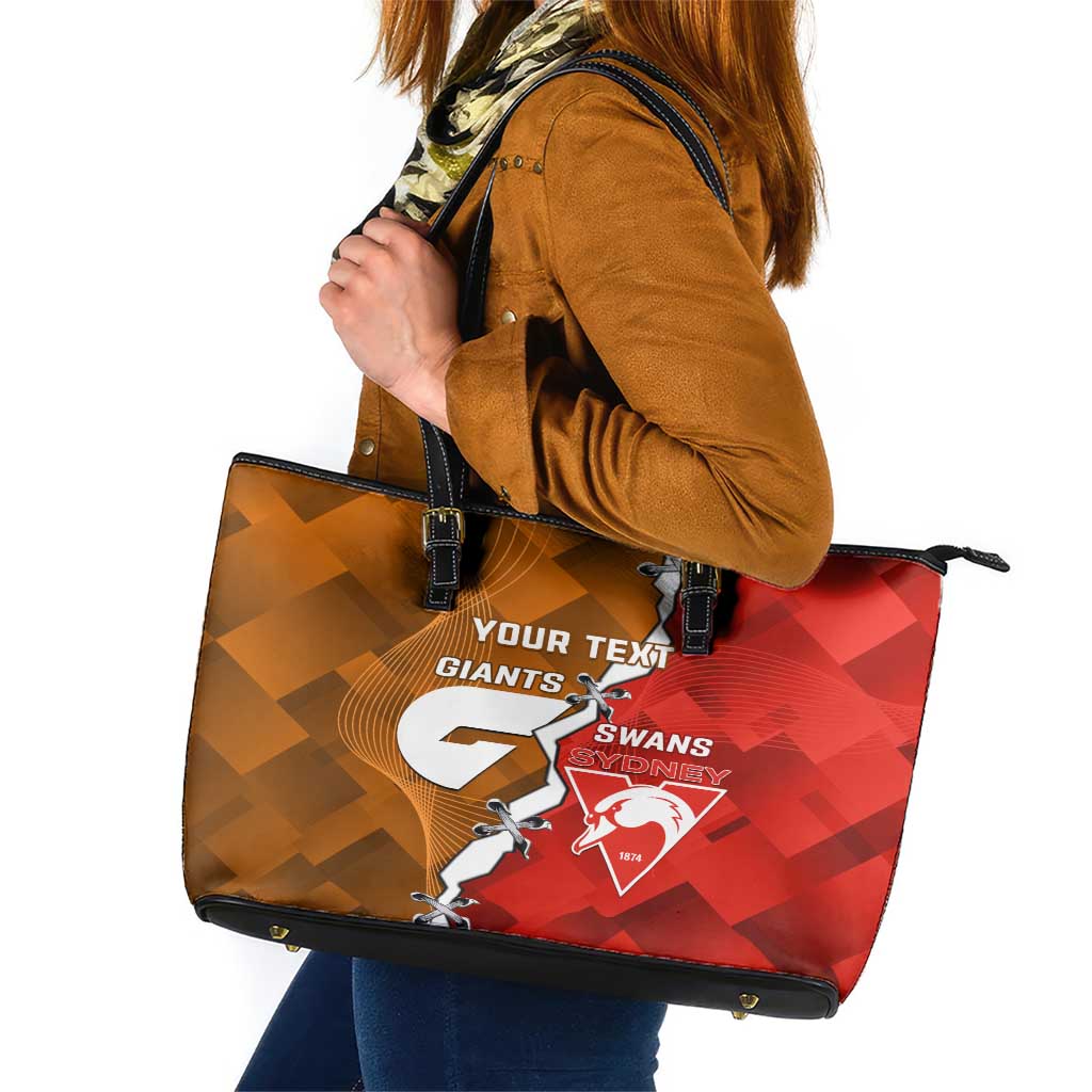 Personalised Giants And Swans Football Leather Tote Bag Dynamic Style