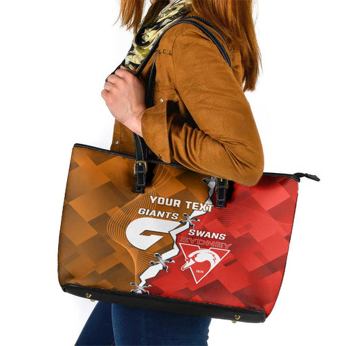 Personalised Giants And Swans Football Leather Tote Bag Dynamic Style