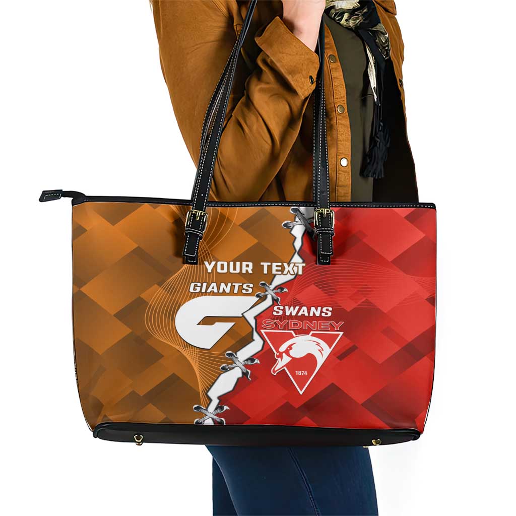 Personalised Giants And Swans Football Leather Tote Bag Dynamic Style