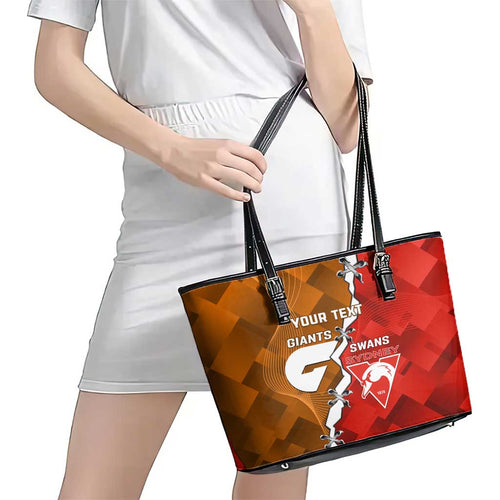 Personalised Giants And Swans Football Leather Tote Bag Dynamic Style