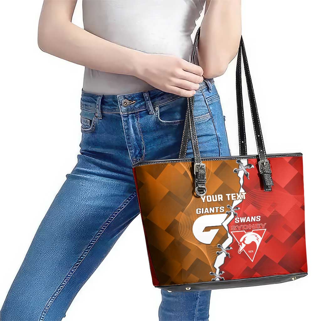 Personalised Giants And Swans Football Leather Tote Bag Dynamic Style