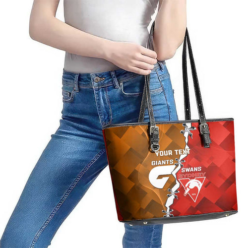 Personalised Giants And Swans Football Leather Tote Bag Dynamic Style