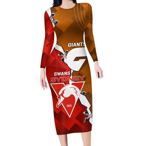 Personalised Giants And Swans Football Long Sleeve Bodycon Dress Dynamic Style