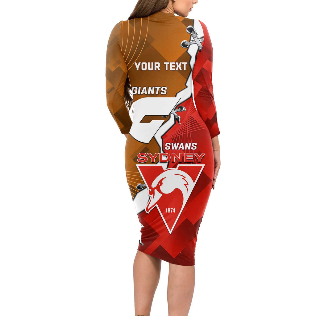 Personalised Giants And Swans Football Long Sleeve Bodycon Dress Dynamic Style