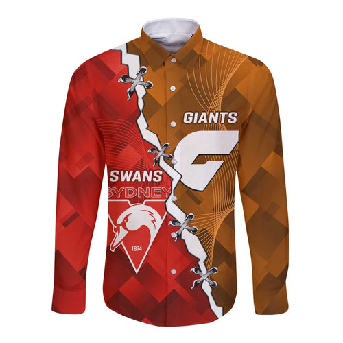 Personalised Giants And Swans Football Long Sleeve Button Shirt Dynamic Style
