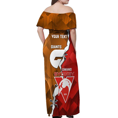 Personalised Giants And Swans Football Off Shoulder Maxi Dress Dynamic Style