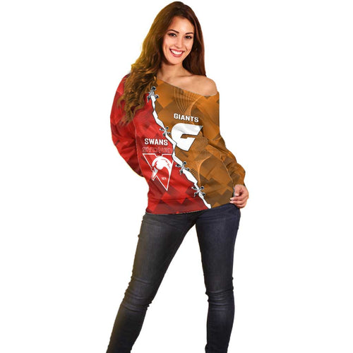 Personalised Giants And Swans Football Off Shoulder Sweater Dynamic Style
