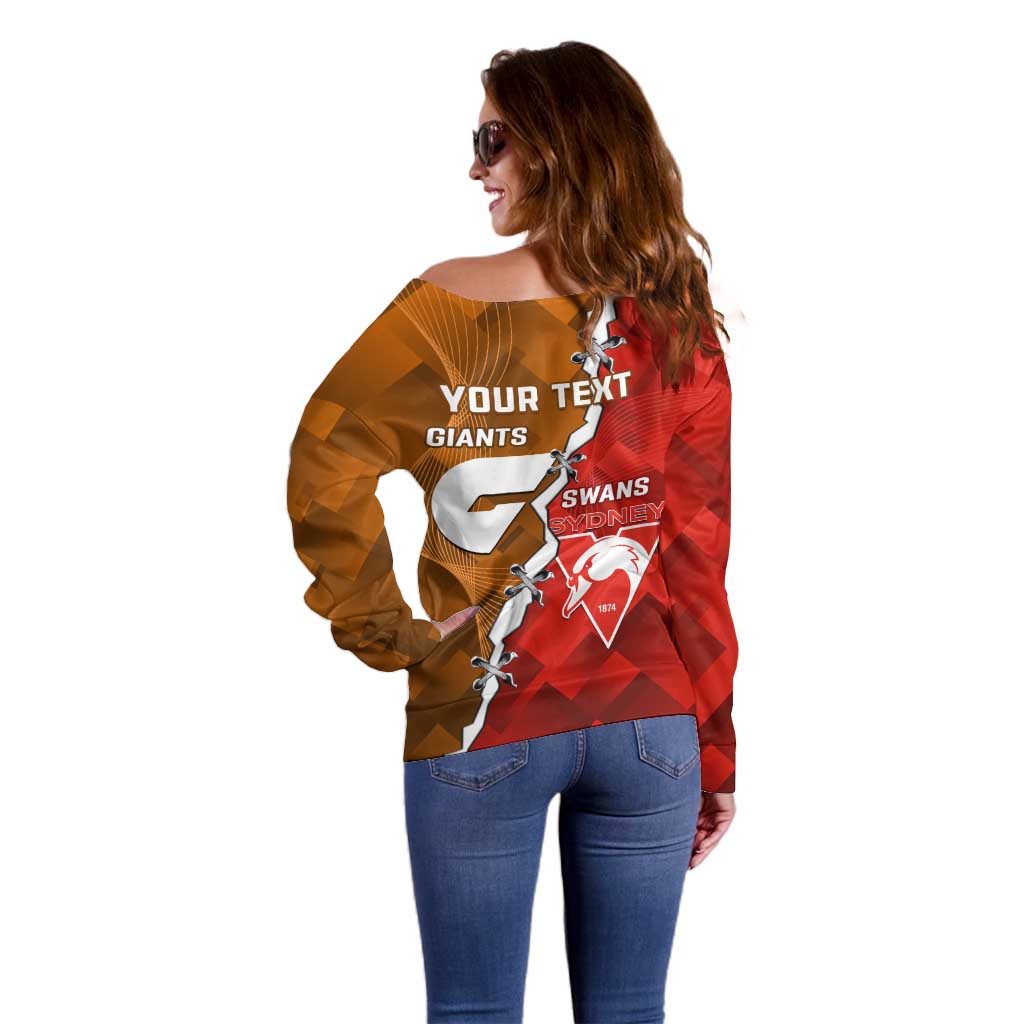 Personalised Giants And Swans Football Off Shoulder Sweater Dynamic Style