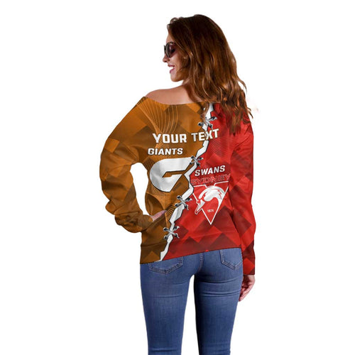 Personalised Giants And Swans Football Off Shoulder Sweater Dynamic Style