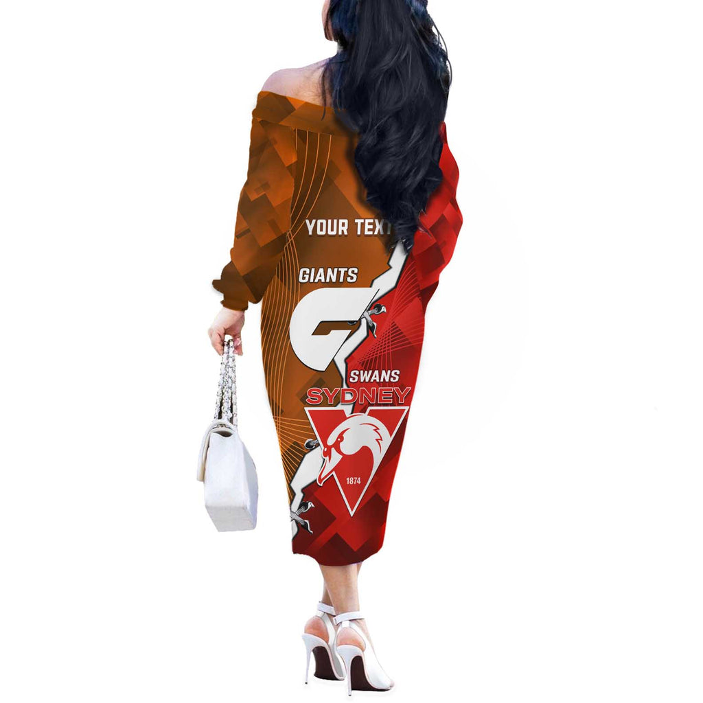 Personalised Giants And Swans Football Off The Shoulder Long Sleeve Dress Dynamic Style