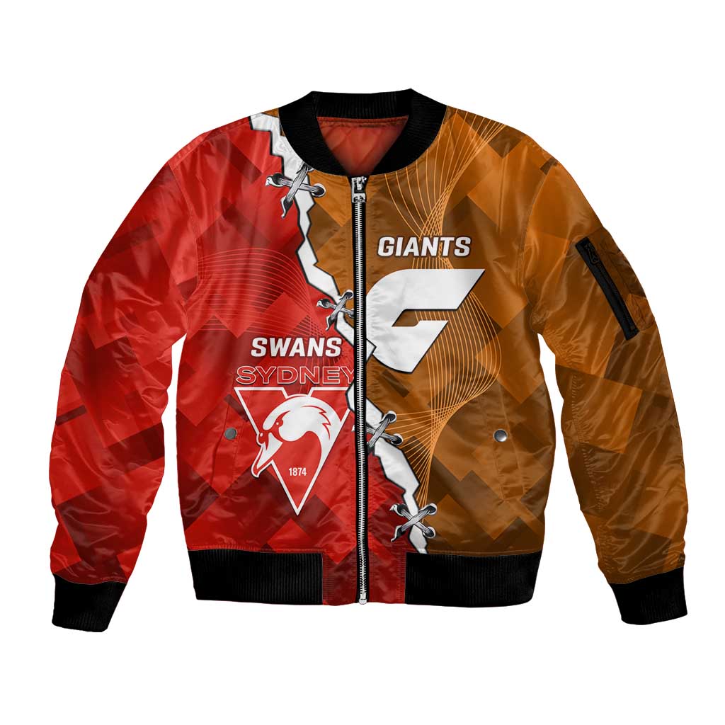 Personalised Giants And Swans Football Sleeve Zip Bomber Jacket Dynamic Style