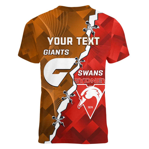 Personalised Giants And Swans Football Women V-Neck T-Shirt Dynamic Style