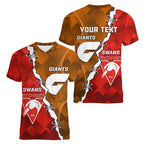 Personalised Giants And Swans Football Women V-Neck T-Shirt Dynamic Style