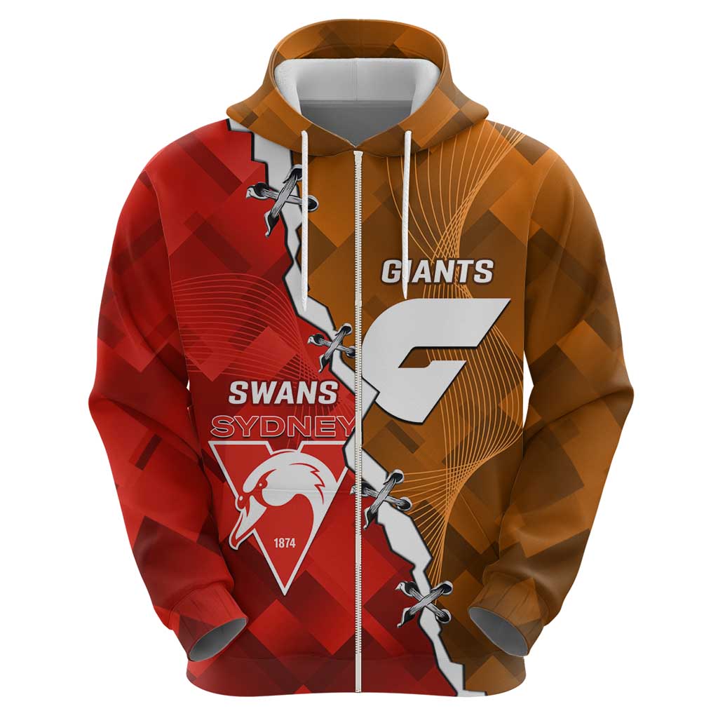 Personalised Giants And Swans Football Zip Hoodie Dynamic Style