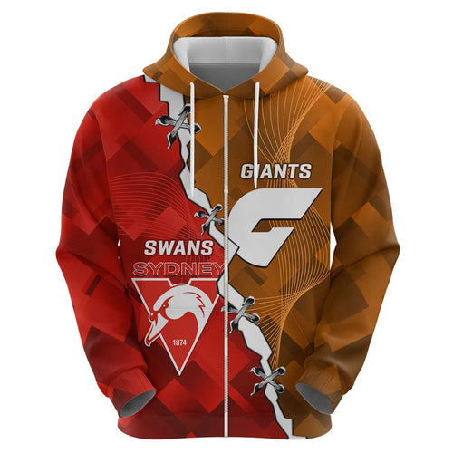 Personalised Giants And Swans Football Zip Hoodie Dynamic Style
