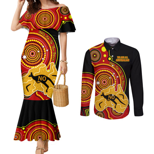 personalised-australia-indigenous-couples-matching-mermaid-dress-and-long-sleeve-button-shirts-we-are-all-australian-vote-no-to-the-voice