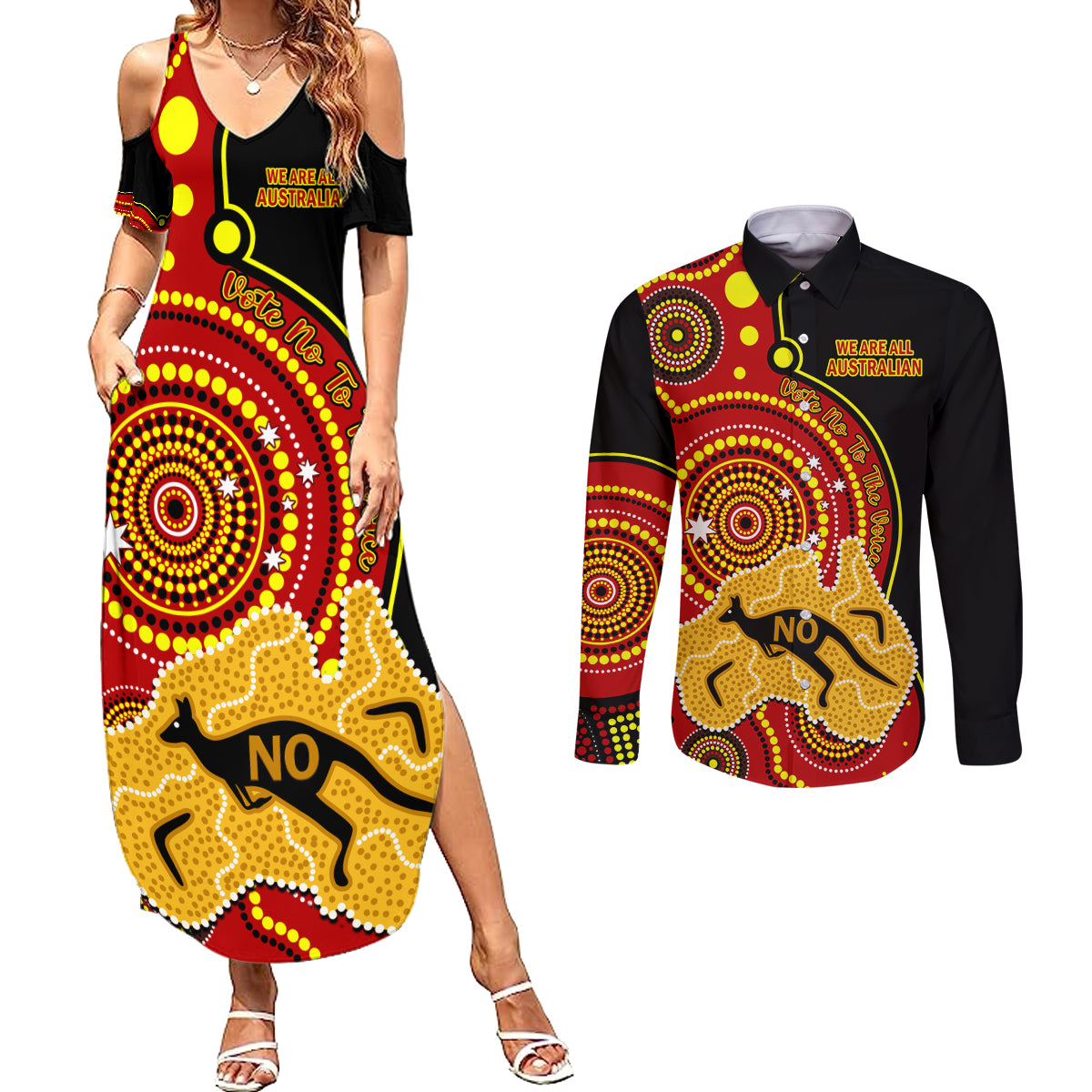 personalised-australia-indigenous-couples-matching-summer-maxi-dress-and-long-sleeve-button-shirts-we-are-all-australian-vote-no-to-the-voice